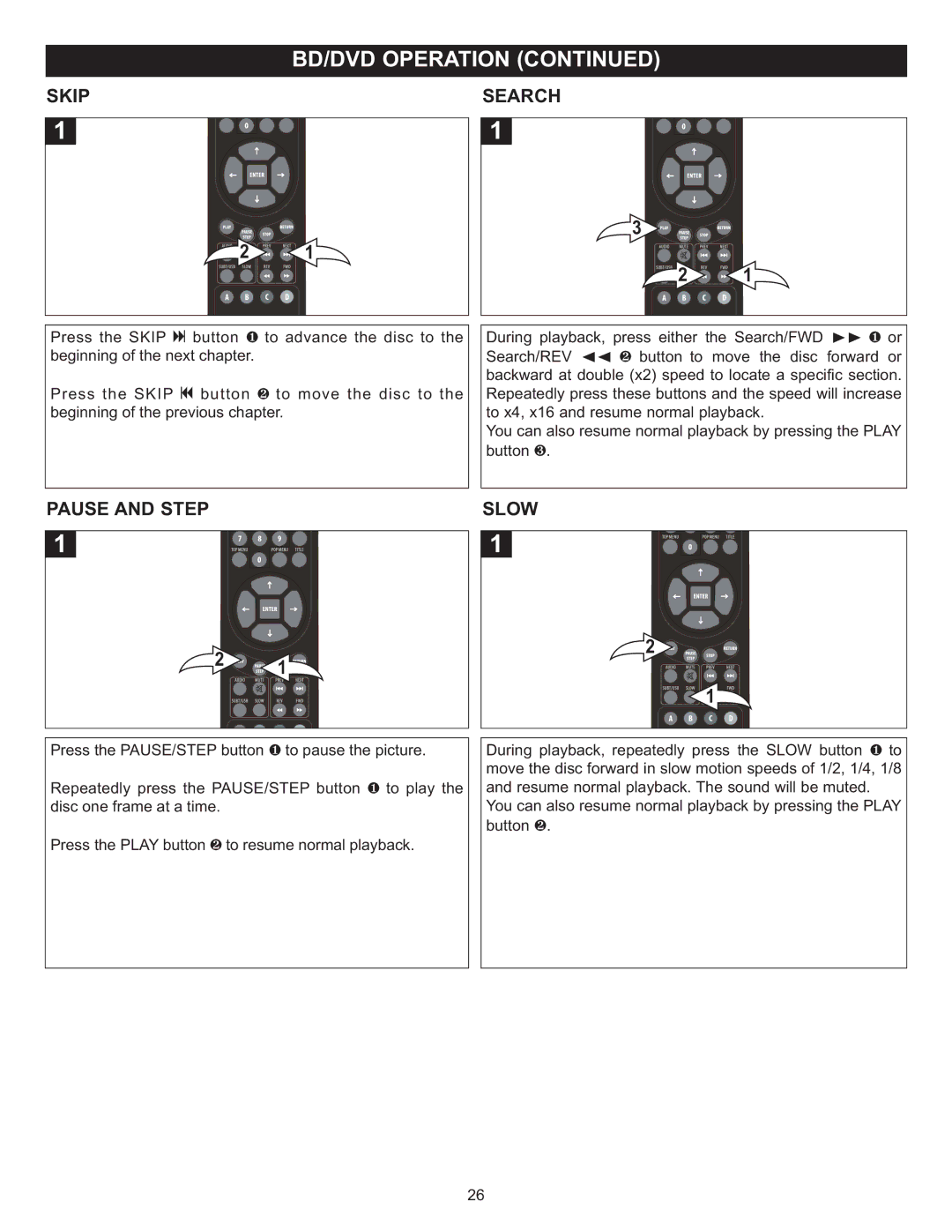 Memorex MVD-2037 O/M.QXD important safety instructions Skip, Pause and Step, Search, Slow 