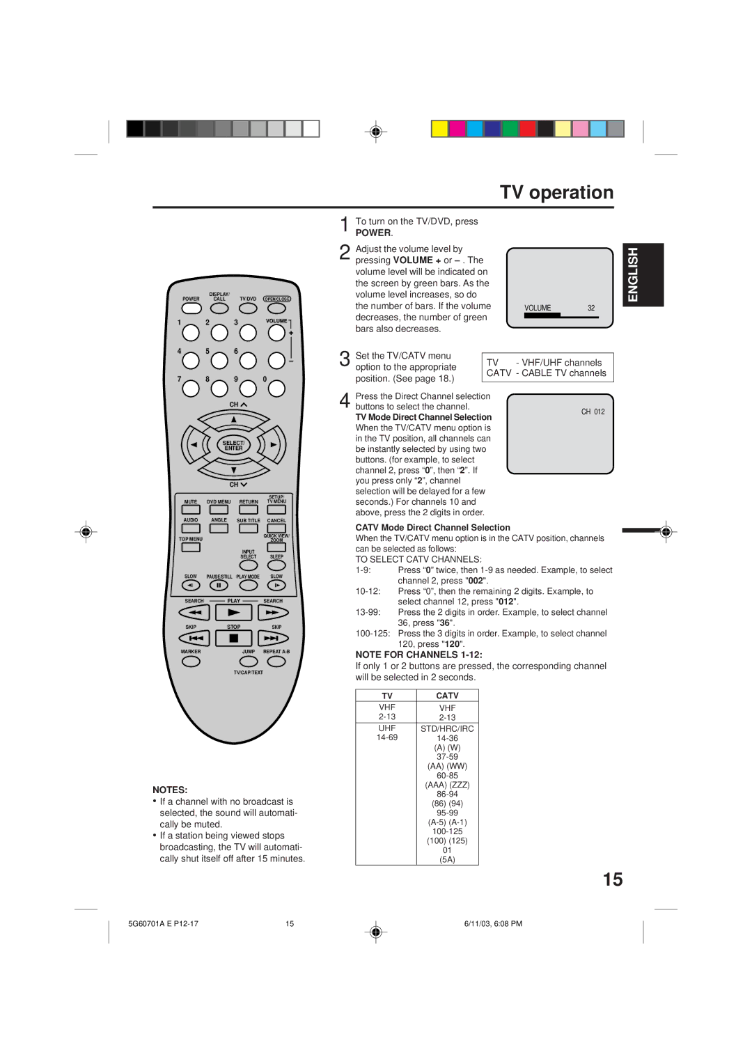 Memorex MVD2009CB owner manual TV operation, To turn on the TV/DVD, press, Power, Adjust the volume level by 