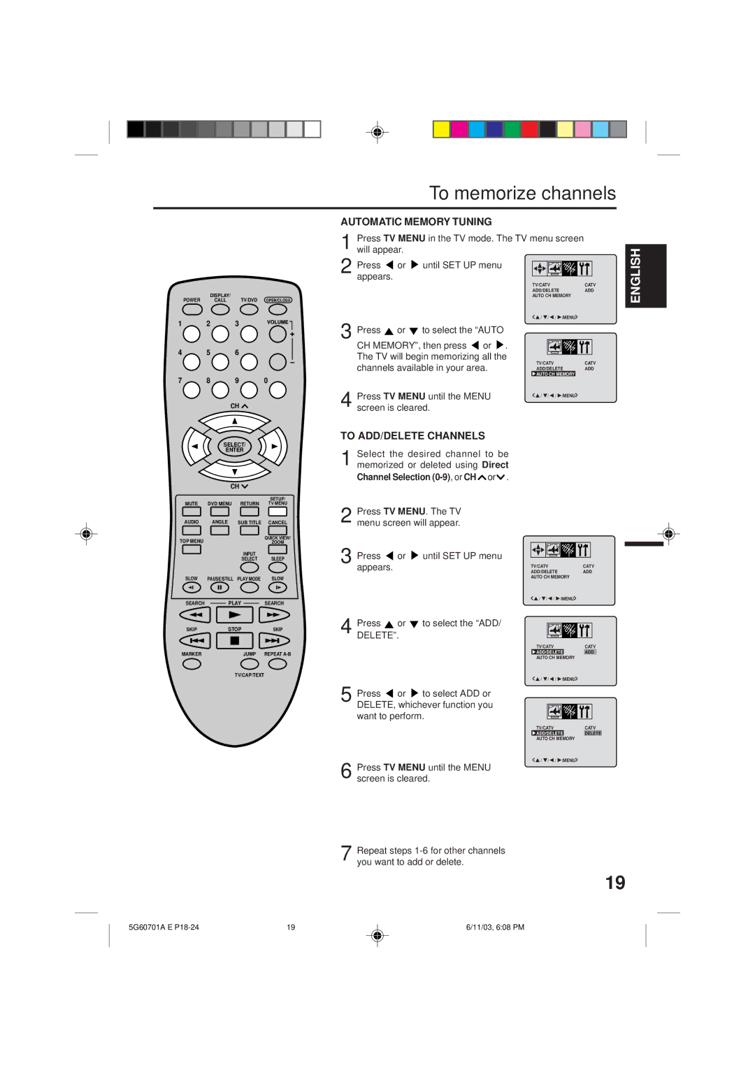 Memorex MVD2009CB owner manual To memorize channels, Will appear, Press or until SET UP menu Appears 