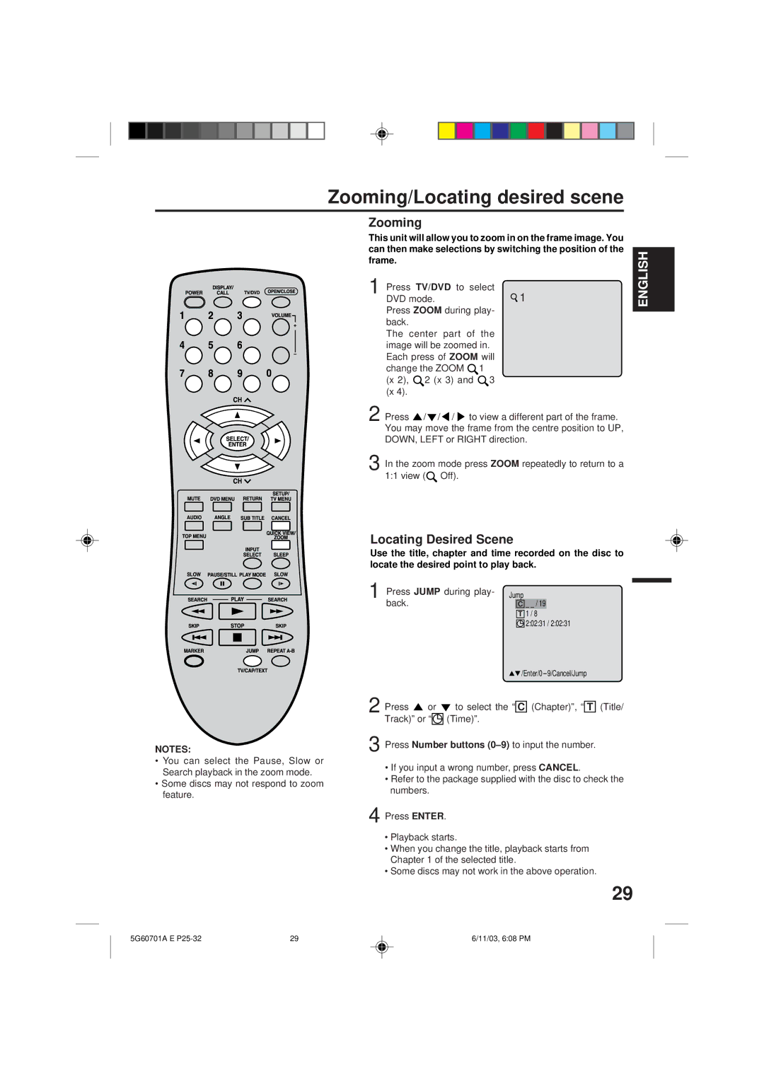 Memorex MVD2009CB owner manual Zooming/Locating desired scene, Locating Desired Scene, Change the Zoom 2 x 3, Back 