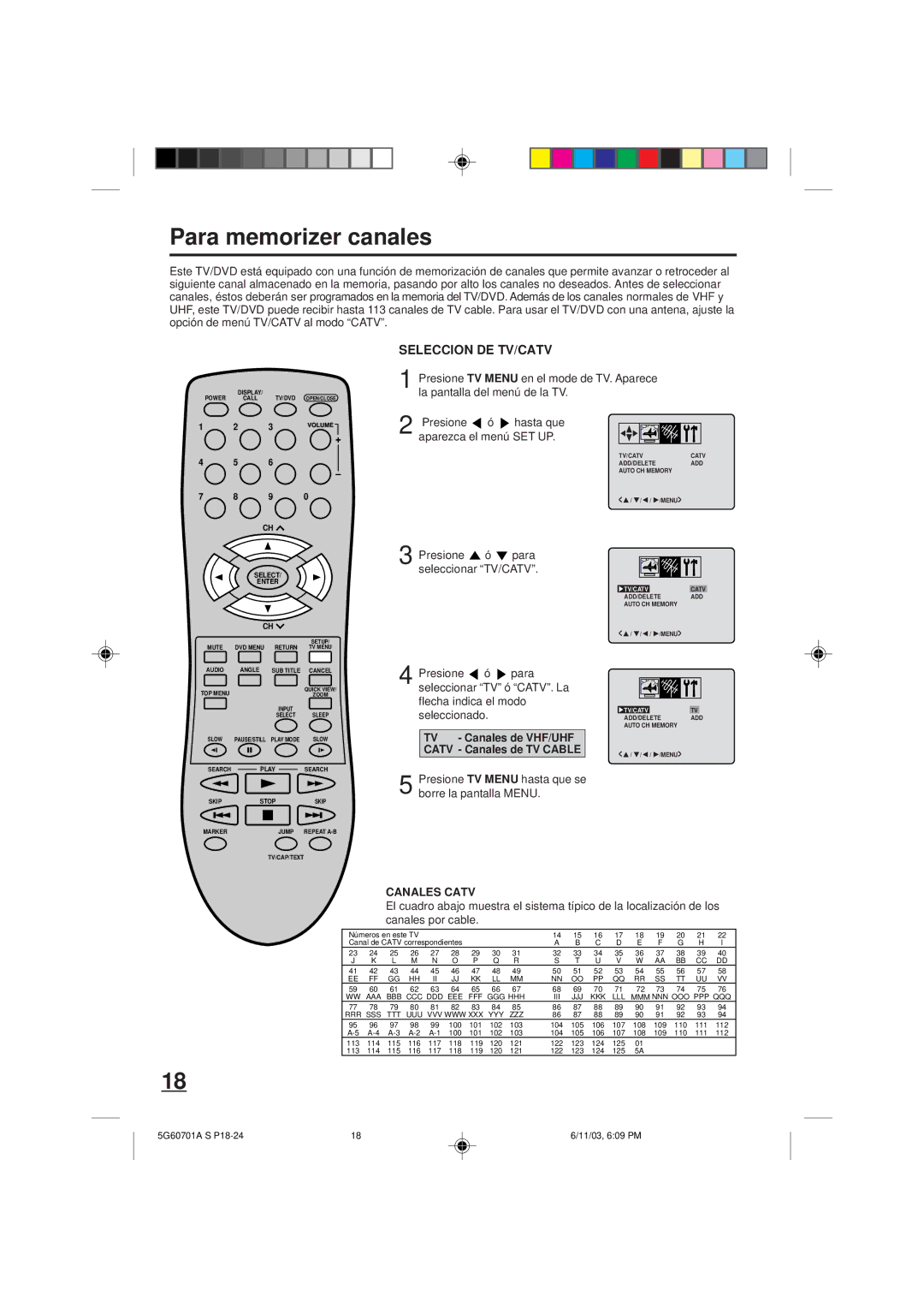 Memorex MVD2009CB owner manual Para memorizer canales, TV Canales de VHF/UHF Catv Canales de TV Cable, Canales Catv 