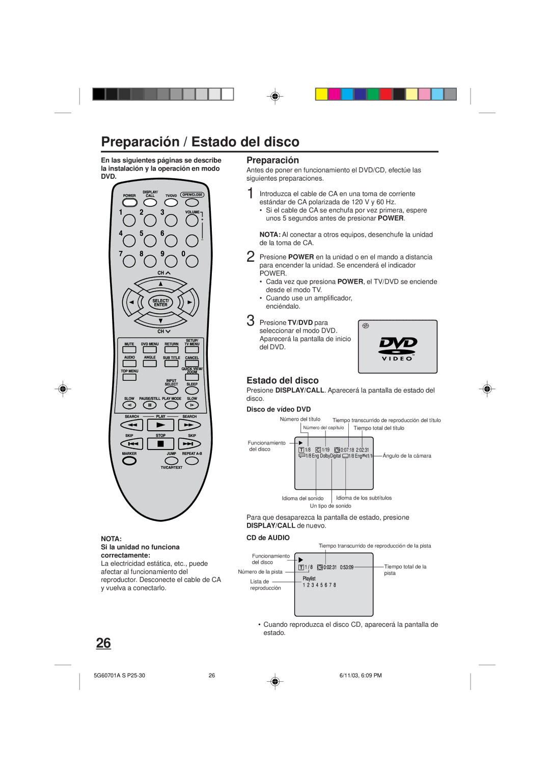 Memorex MVD2009CB owner manual Preparación / Estado del disco 