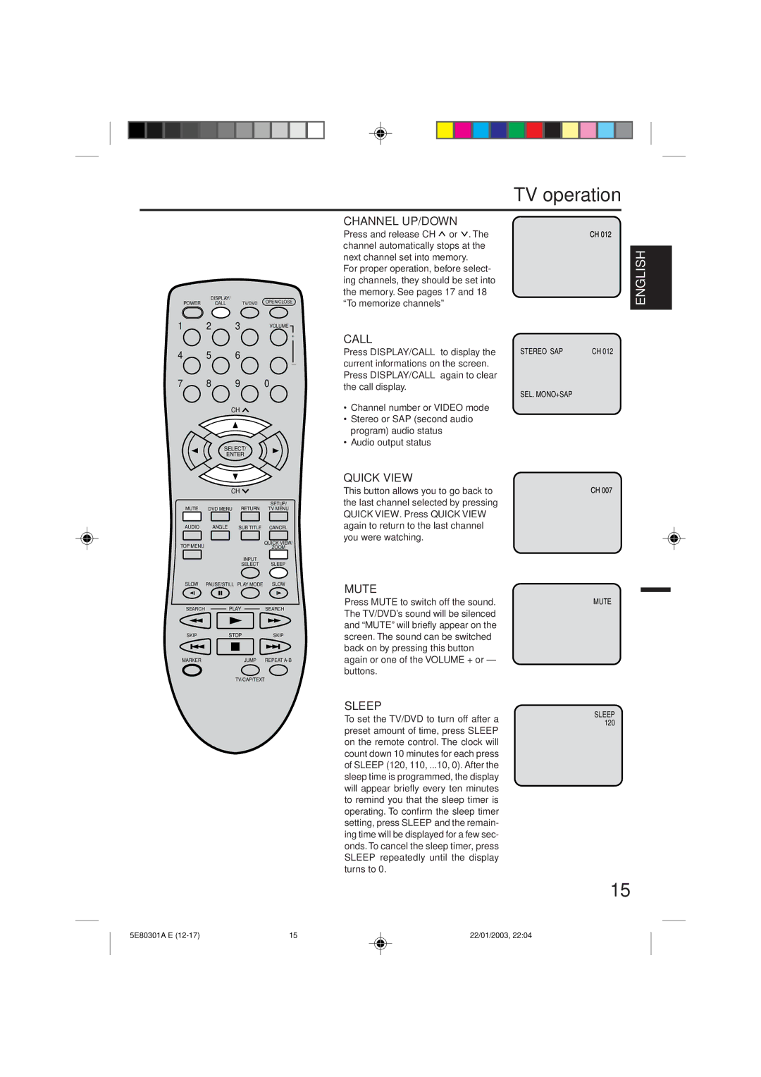 Memorex MVD2019 owner manual TV operation 