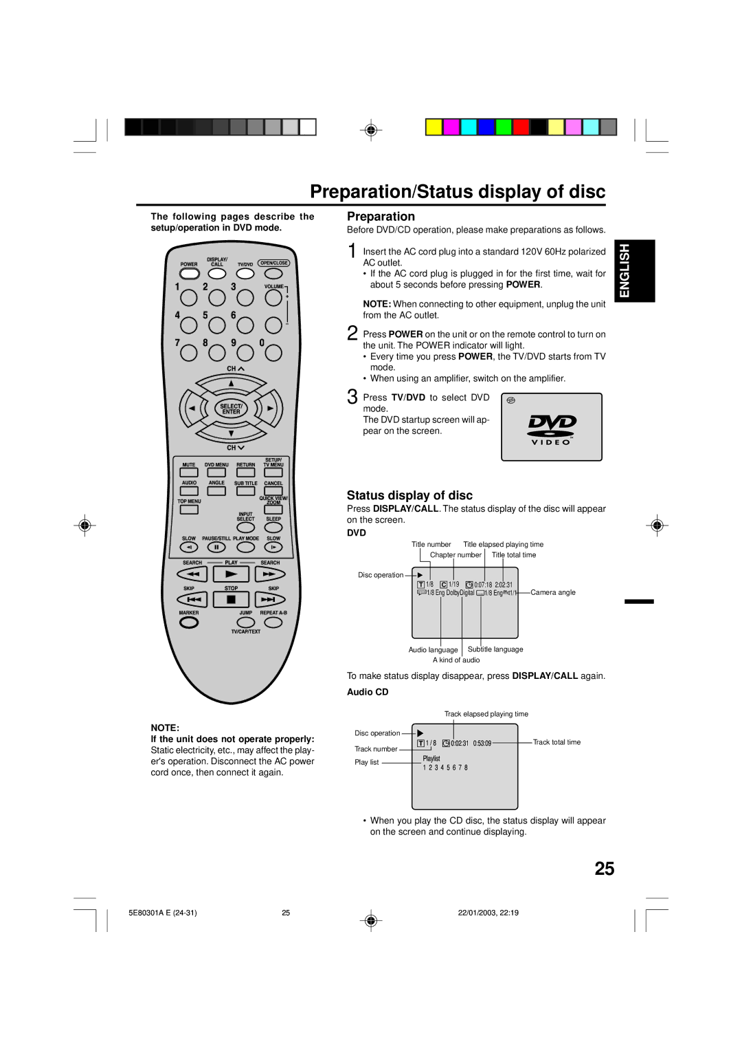 Memorex MVD2019 owner manual Preparation/Status display of disc, Dvd 