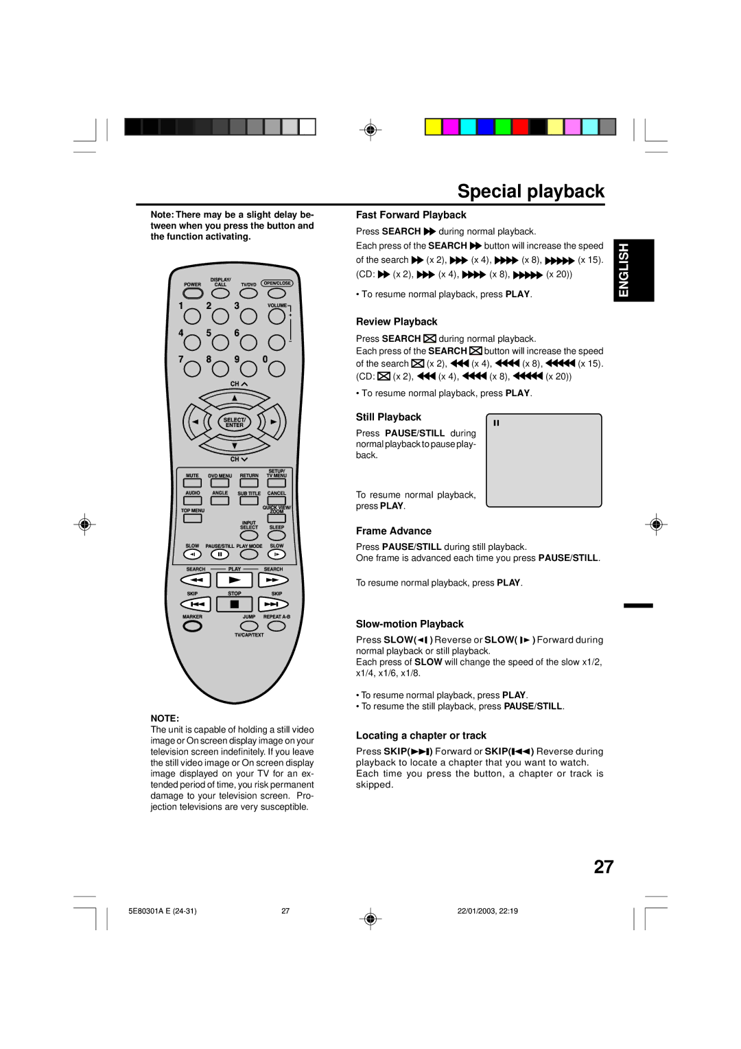 Memorex MVD2019 owner manual Special playback 