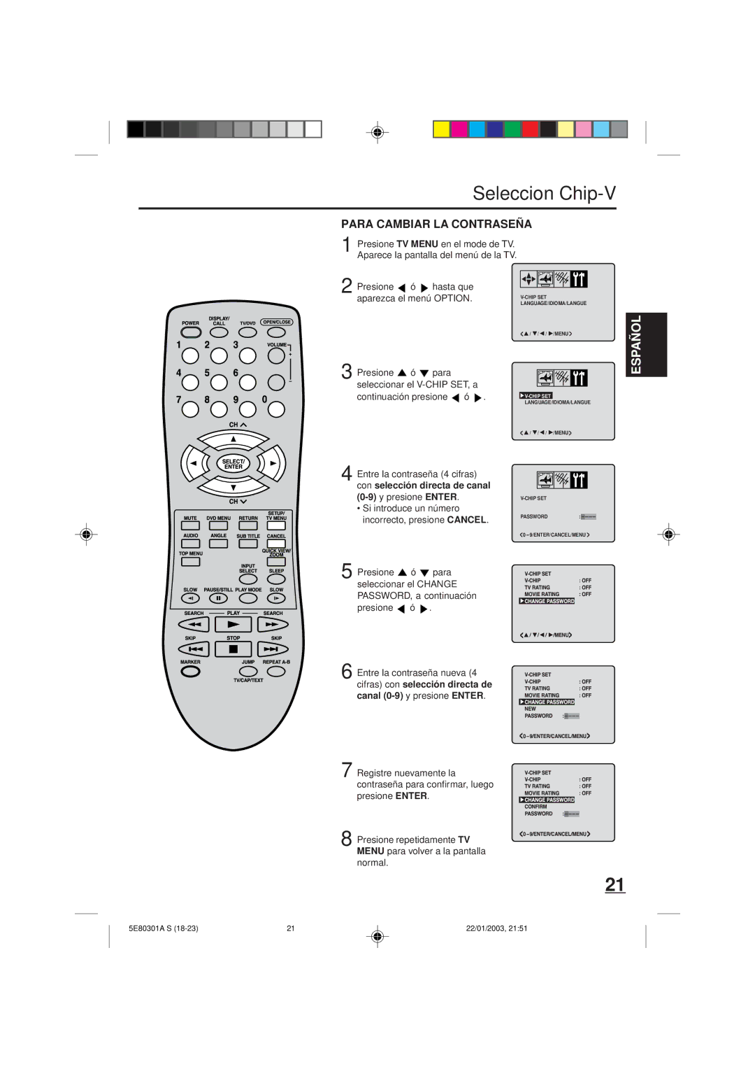 Memorex MVD2019 Para Cambiar LA Contraseña, Presione Enter, Si introduce un número, Incorrecto, presione Cancel 