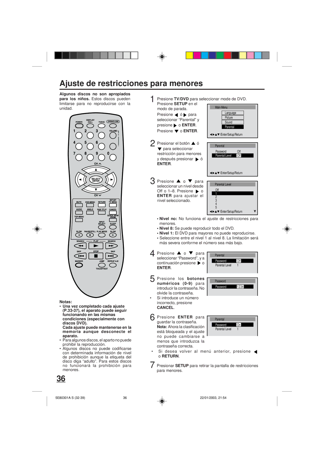 Memorex MVD2019 owner manual Ajuste de restricciones para menores, Los botones, Numéricos, Cancel 