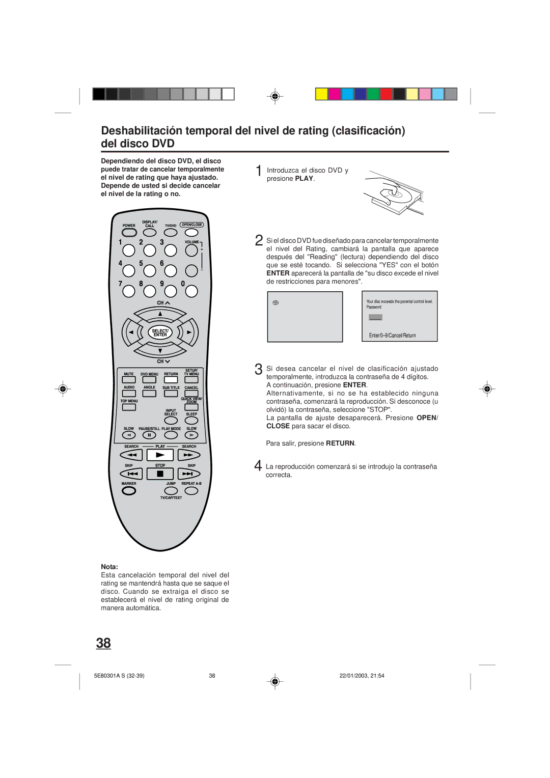 Memorex MVD2019 owner manual Introduzca el disco DVD y presione Play, Continuación, presione Enter 