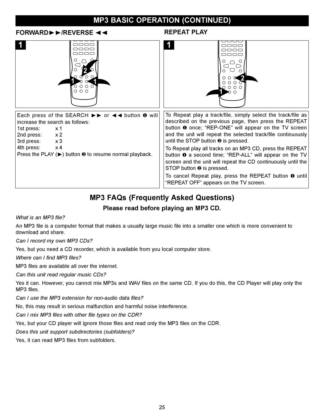 Memorex MVD2027 operating instructions Forward ❿❿/REVERSE, Repeat Play 