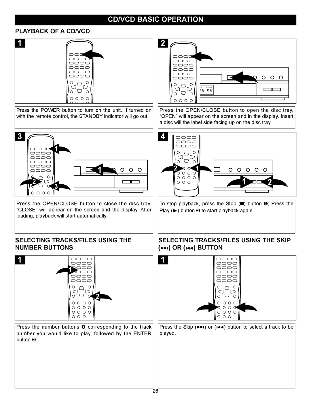 Memorex MVD2027 CD/VCD Basic Operation, Playback of a CD/VCD, Selecting TRACKS/FILES Using, Number Buttons 