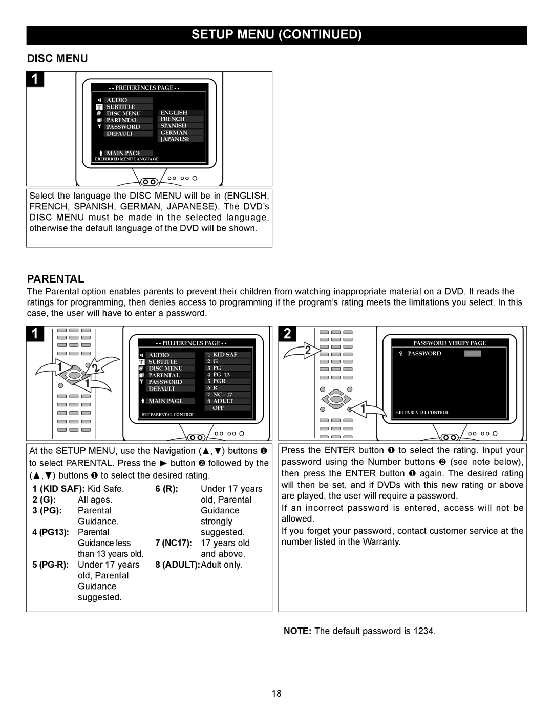 Memorex MVD2029 manual Disc Menu, Parental 