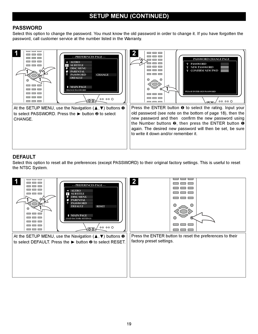 Memorex MVD2029 manual Password, Default 