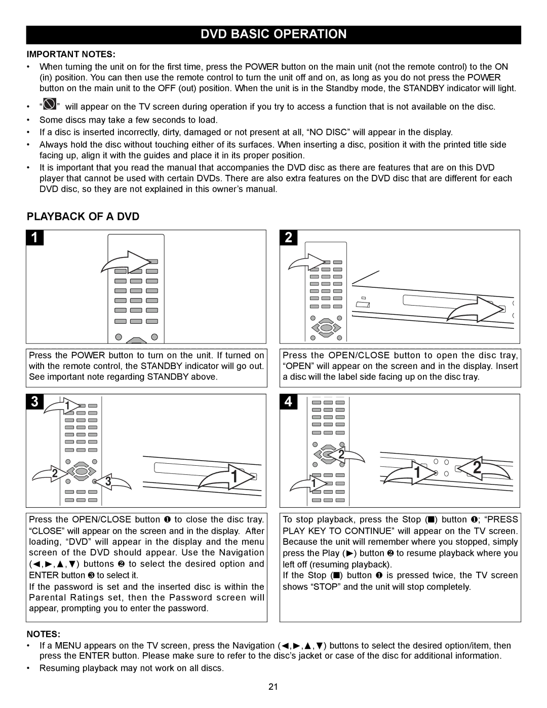 Memorex MVD2029 manual DVD Basic Operation, Playback of a DVD 