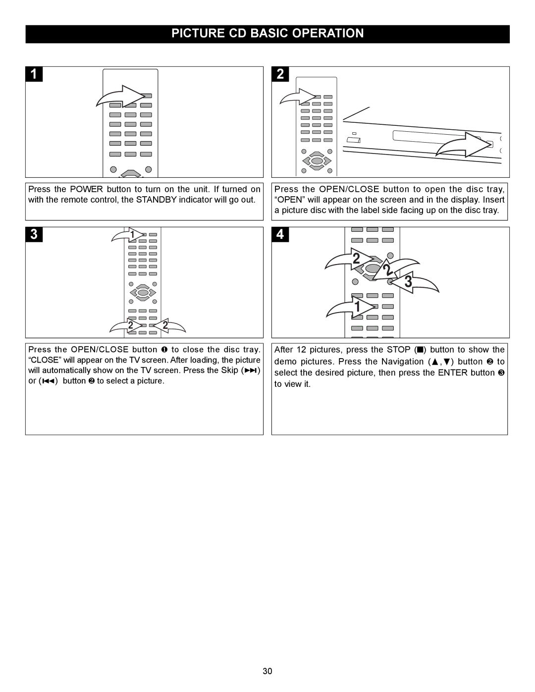 Memorex MVD2029 manual Picture CD Basic Operation 