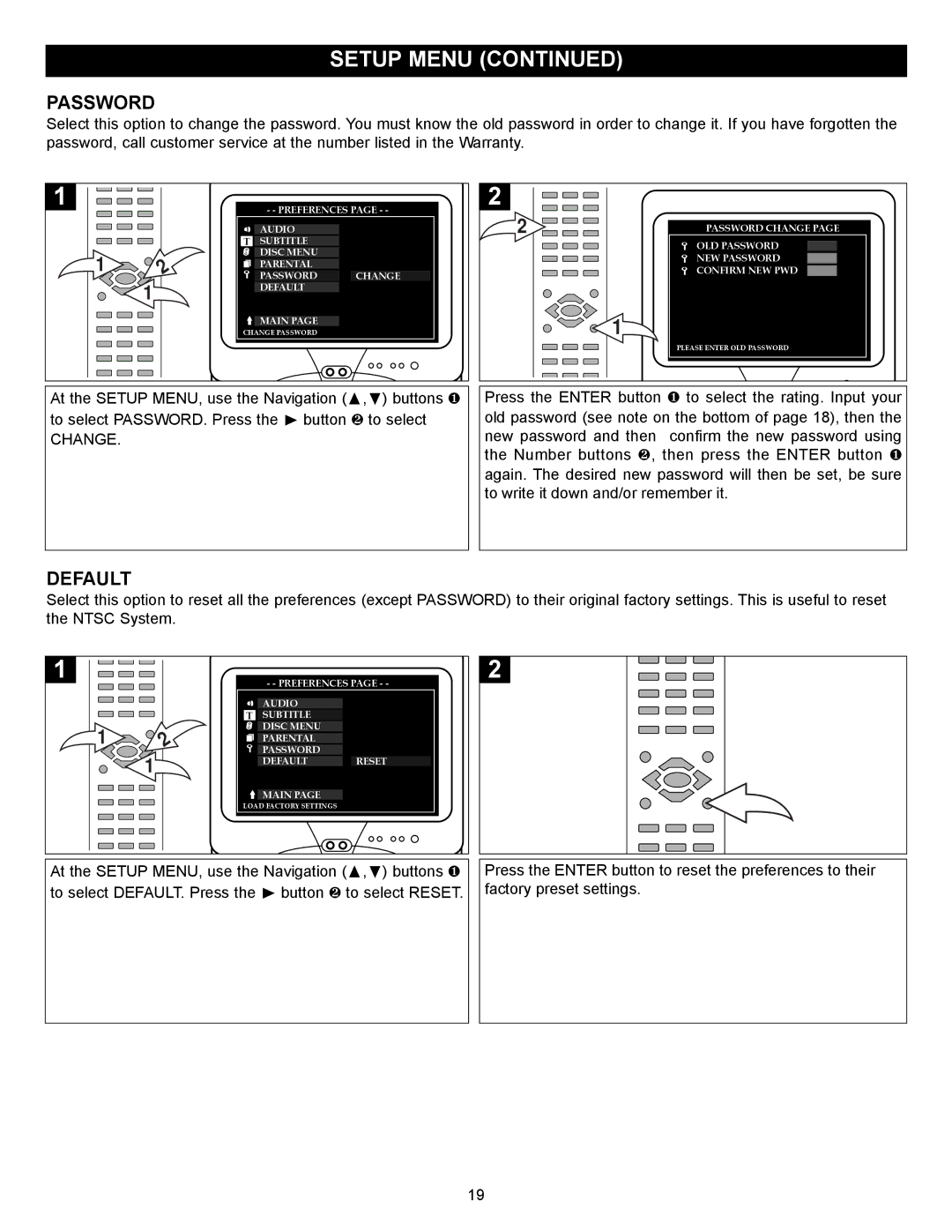 Memorex MVD2030 manual Password, Default 