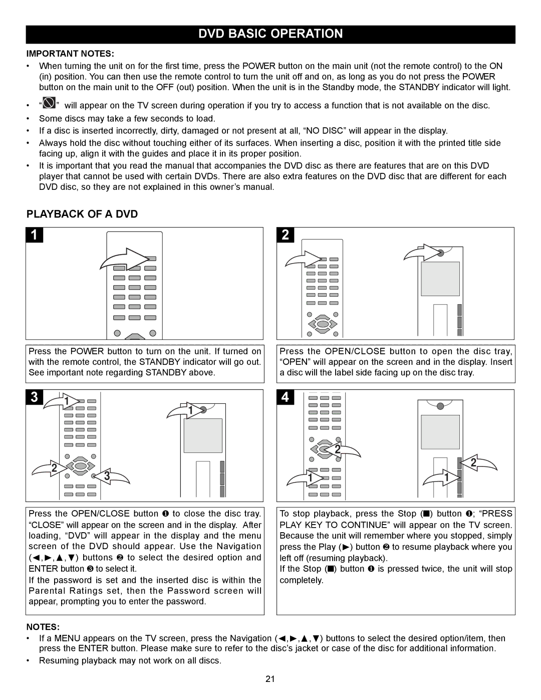 Memorex MVD2030 manual DVD Basic Operation, Playback of a DVD 