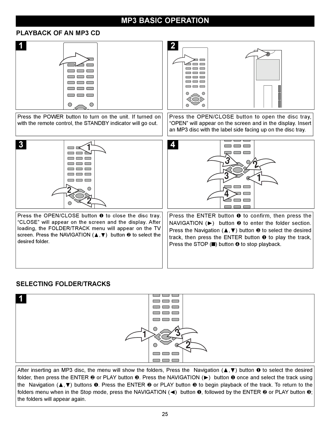 Memorex MVD2030 manual MP3 Basic Operation, Playback of AN MP3 CD, Selecting FOLDER/TRACKS 