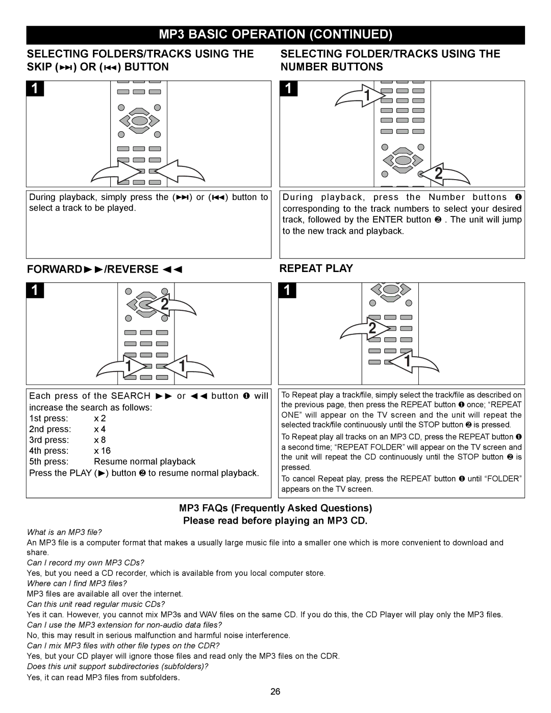 Memorex MVD2030 manual Forward /REVERSE, Repeat Play 