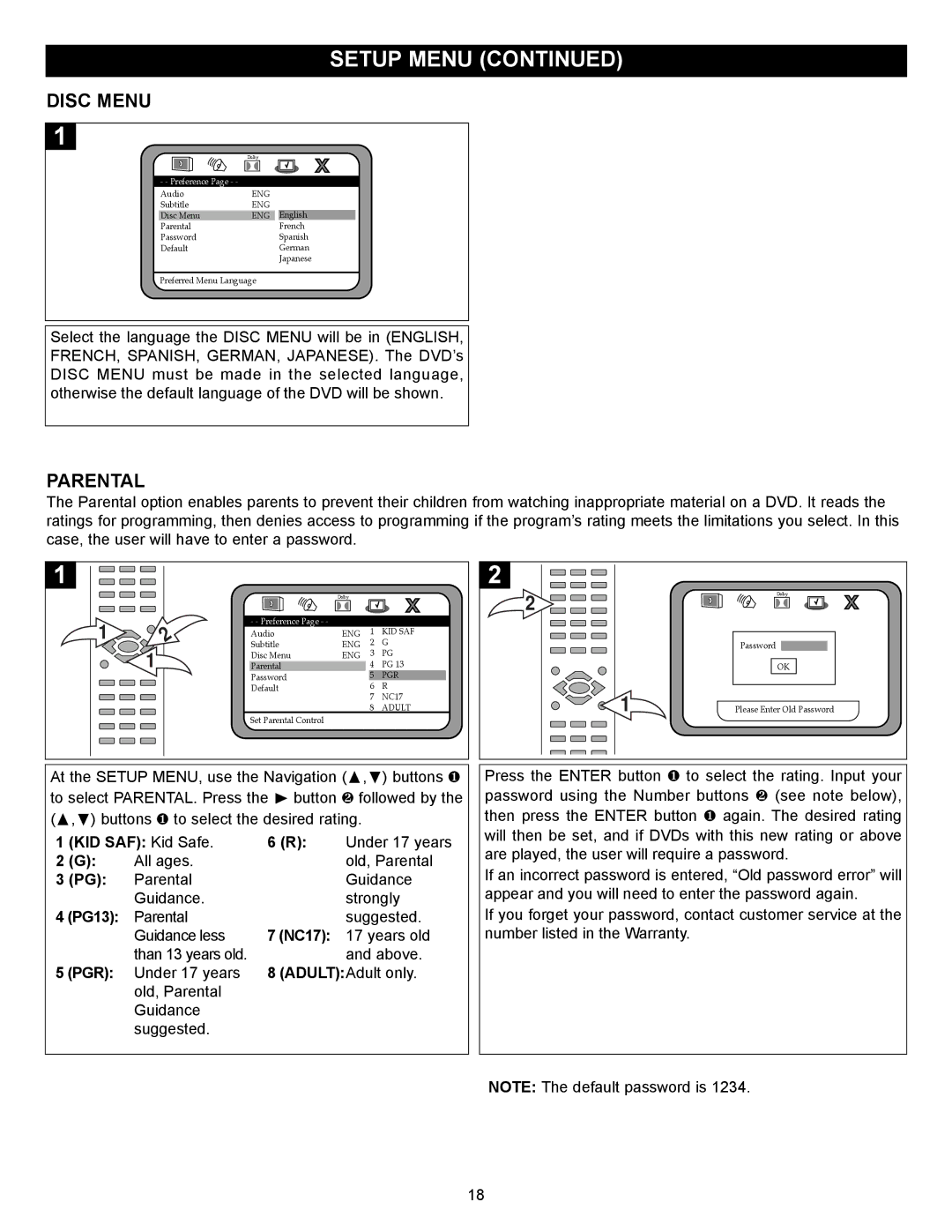 Memorex MVD2032 manual Disc Menu, Parental 