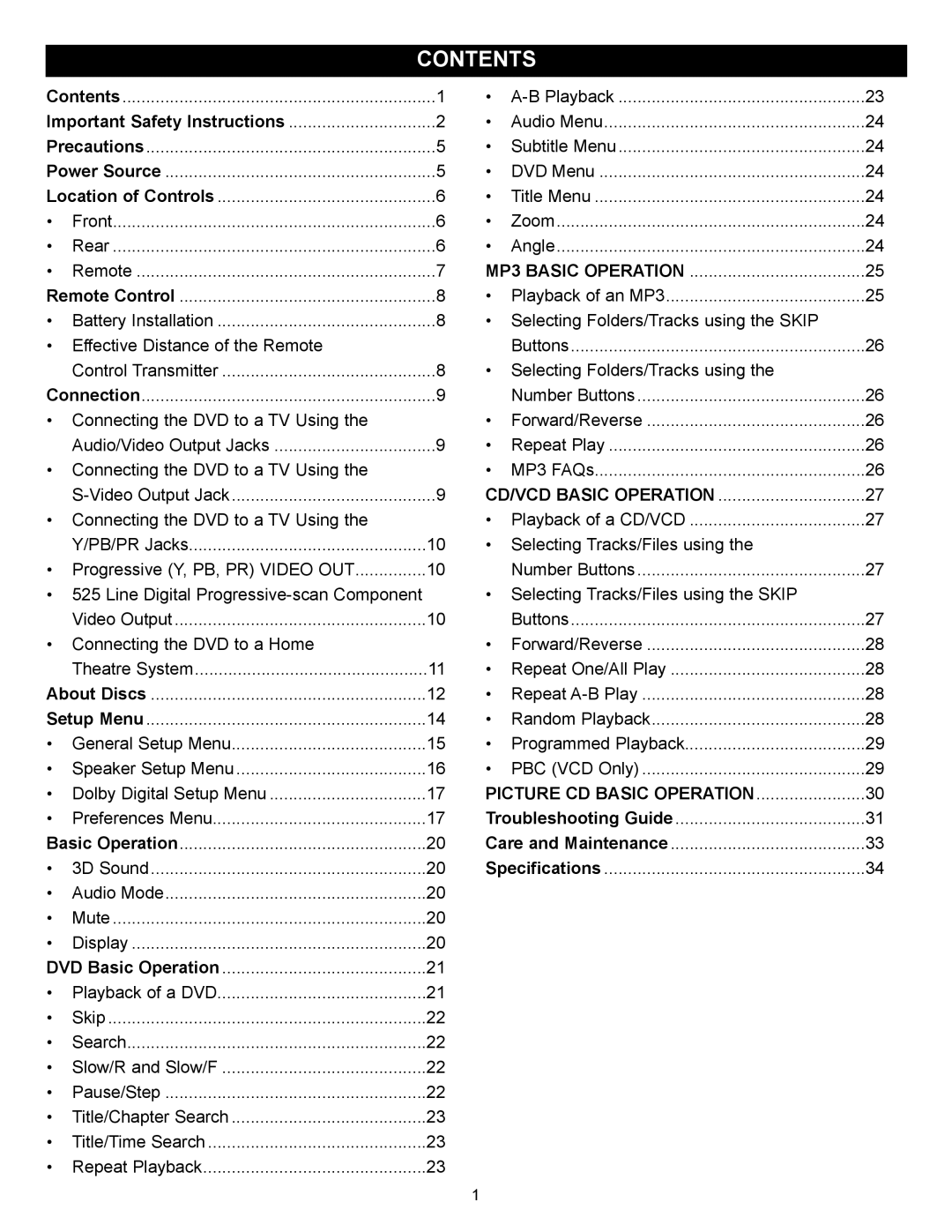 Memorex MVD2032 manual Contents 