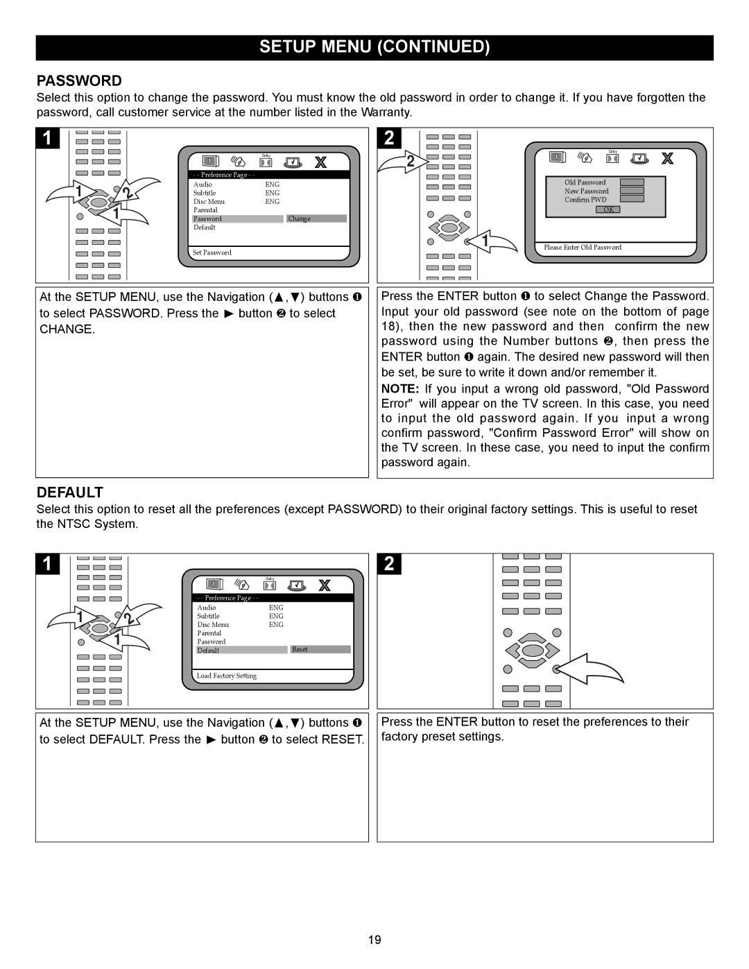 Memorex MVD2032 manual Password, Default 