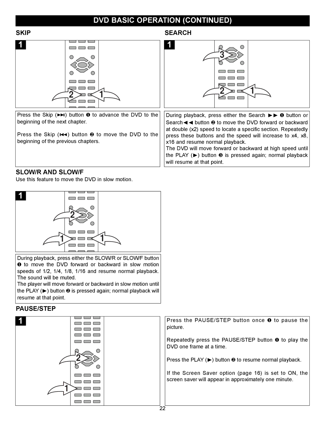 Memorex MVD2032 manual SLOW/R and SLOW/F, Pause/Step 