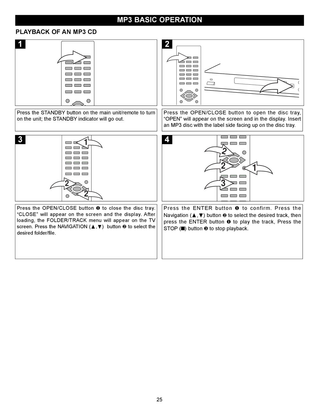 Memorex MVD2032 manual MP3 Basic Operation, Playback of AN MP3 CD 