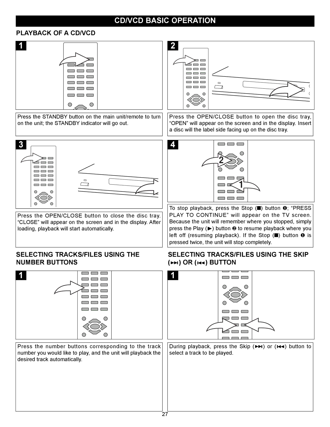 Memorex MVD2032 manual CD/VCD Basic Operation, Playback of a CD/VCD, Selecting TRACKS/FILES Using, Number Buttons 