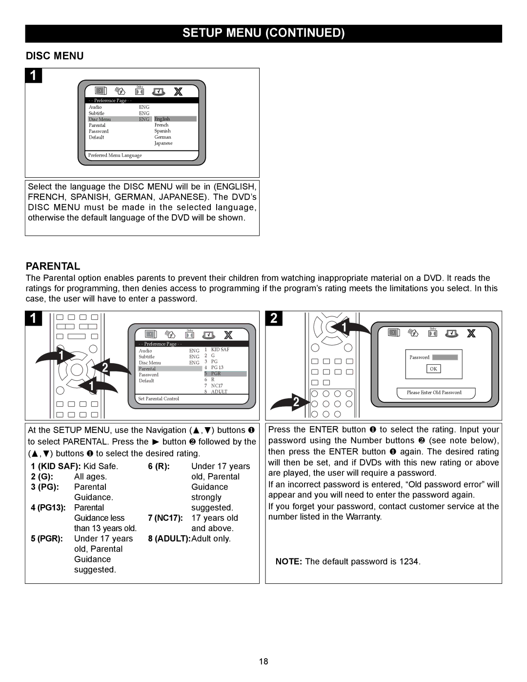 Memorex MVD2037 manual Disc Menu, Parental 