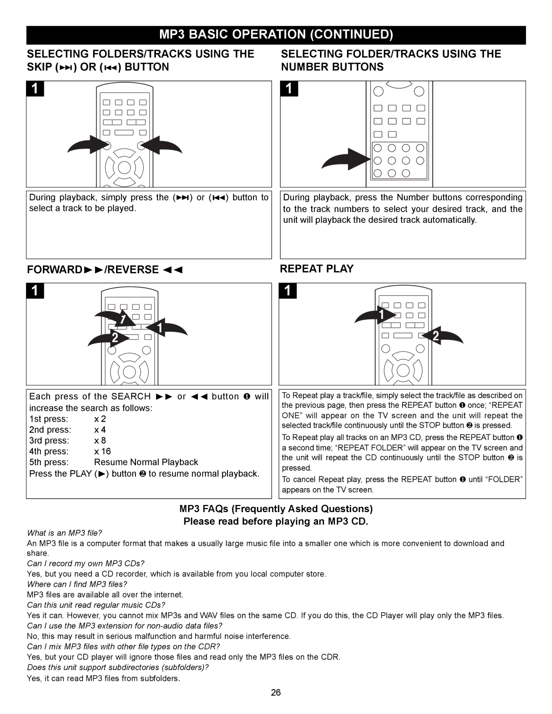 Memorex MVD2037 manual Forward /REVERSE, Repeat Play 