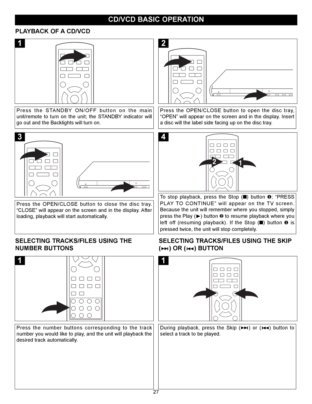 Memorex MVD2037 manual CD/VCD Basic Operation, Playback of a CD/VCD, Selecting TRACKS/FILES Using, Number Buttons 