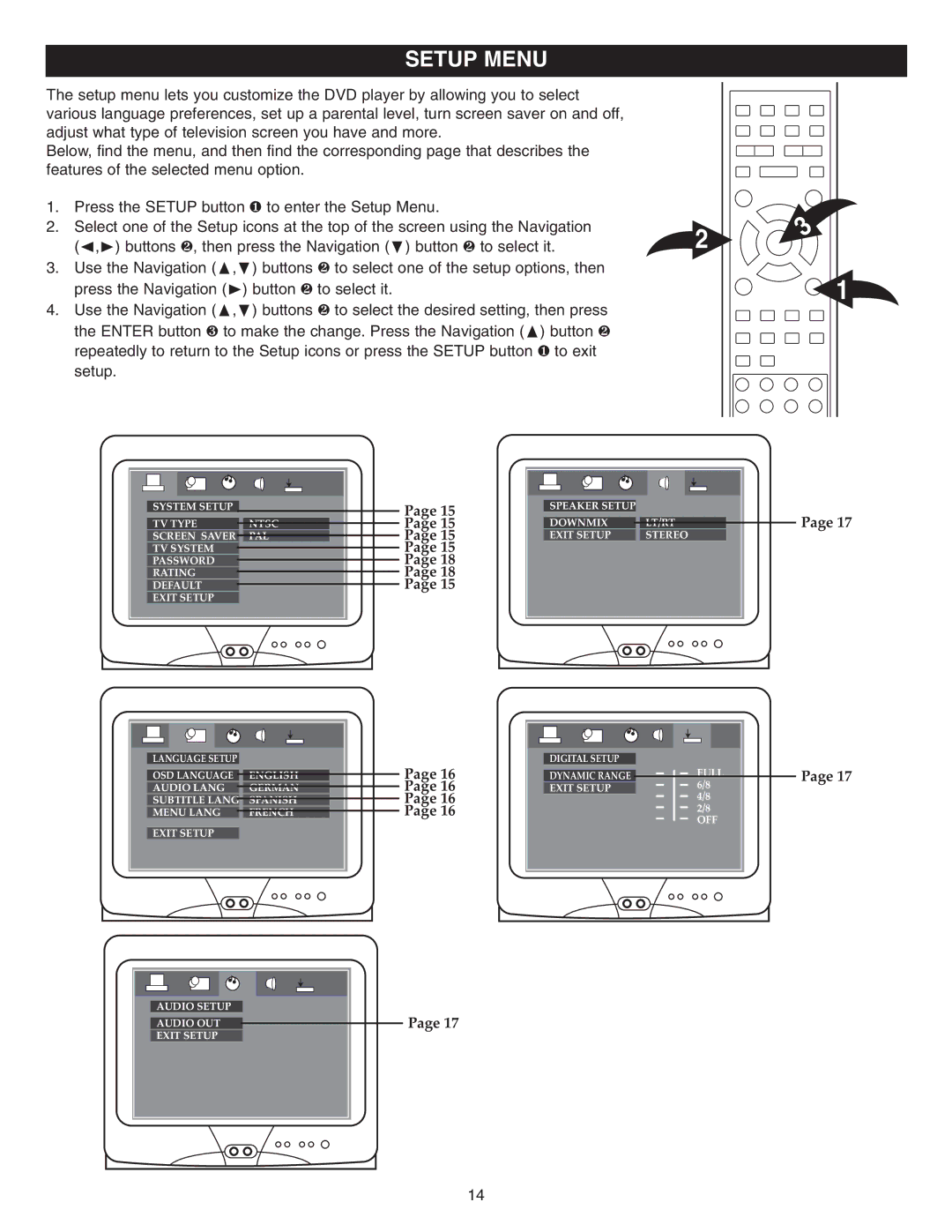 Memorex MVD2042 manual Setup Menu 