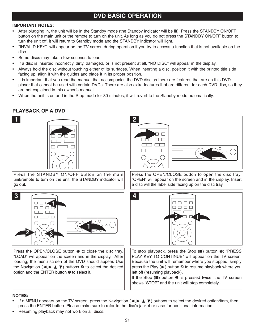 Memorex MVD2042 manual DVD Basic Operation, Playback of a DVD 