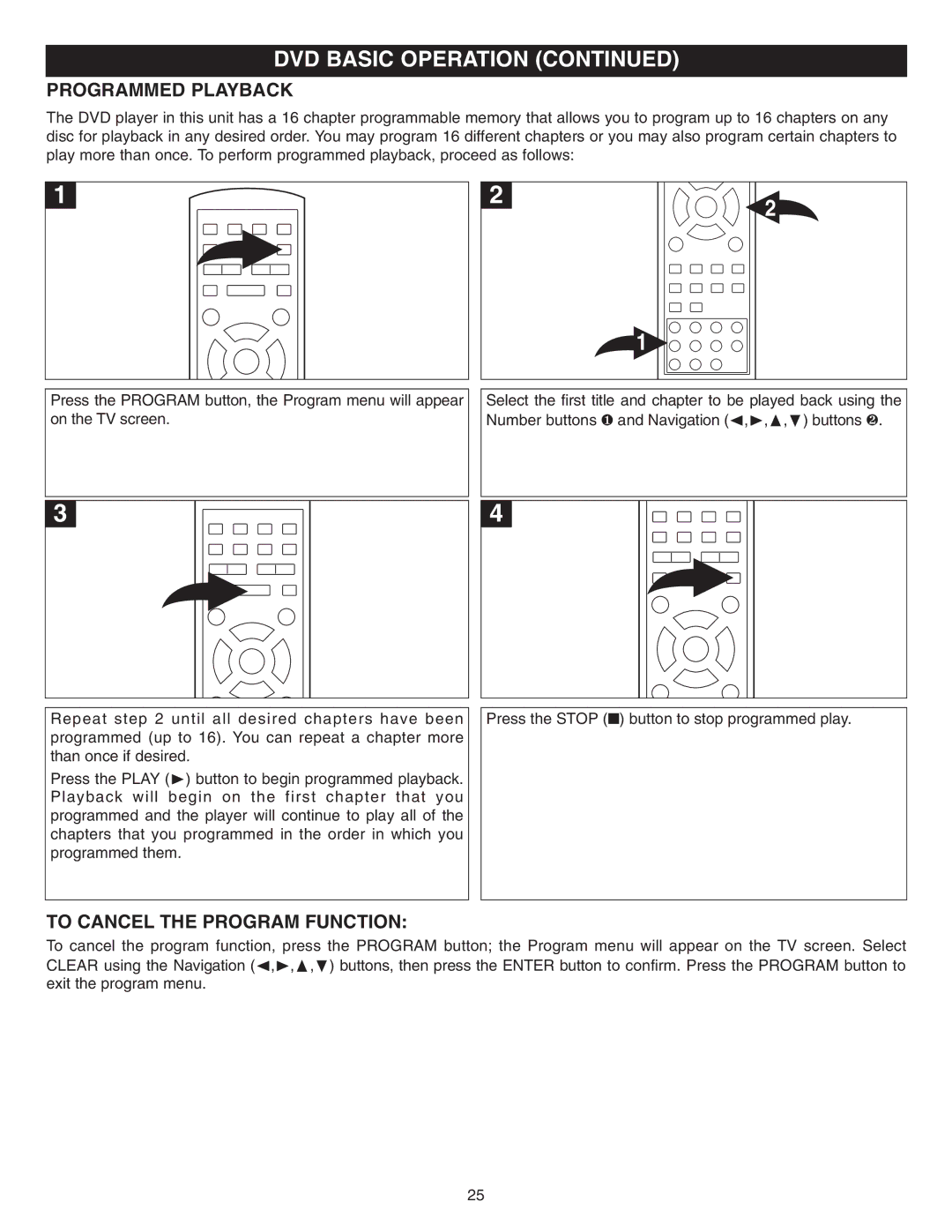 Memorex MVD2042 manual Programmed Playback, To Cancel the Program Function 