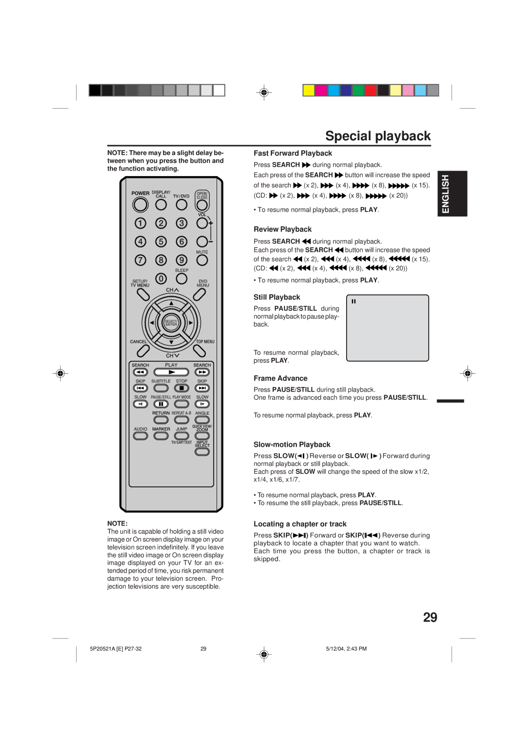 Memorex MVD2113 owner manual Special playback 