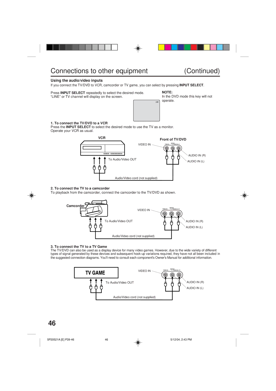 Memorex MVD2113 owner manual Using the audio/video inputs, Vcr 