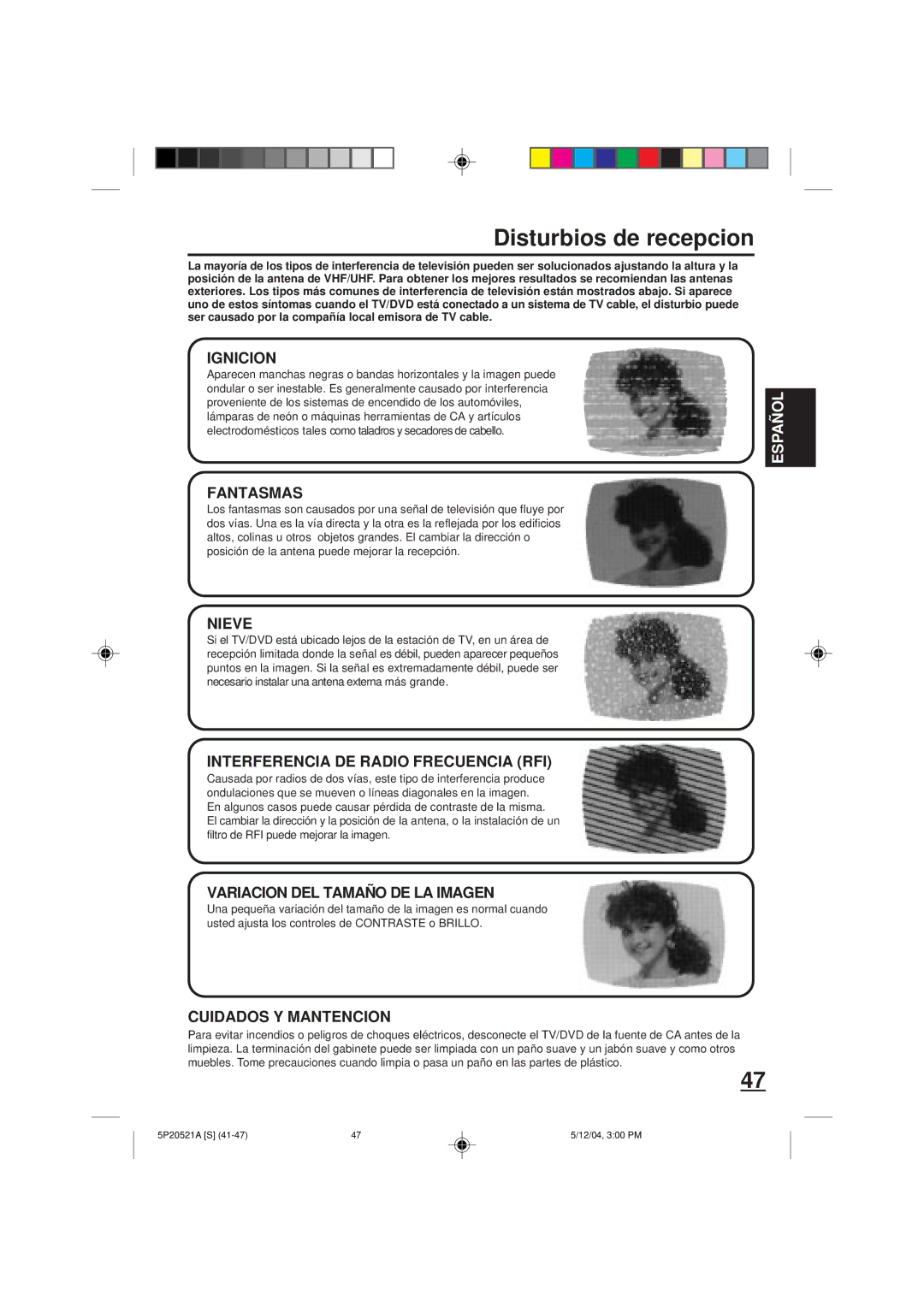 Memorex MVD2113 owner manual Disturbios de recepcion, Ignicion 