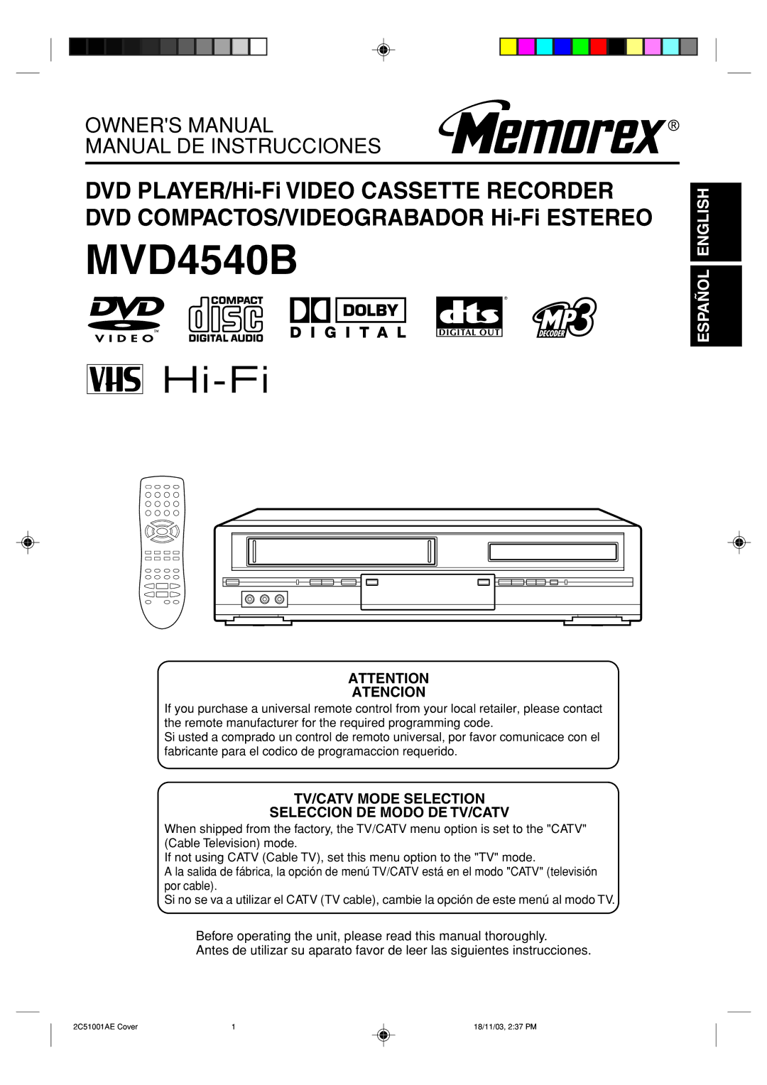 Memorex MVD4540B owner manual 