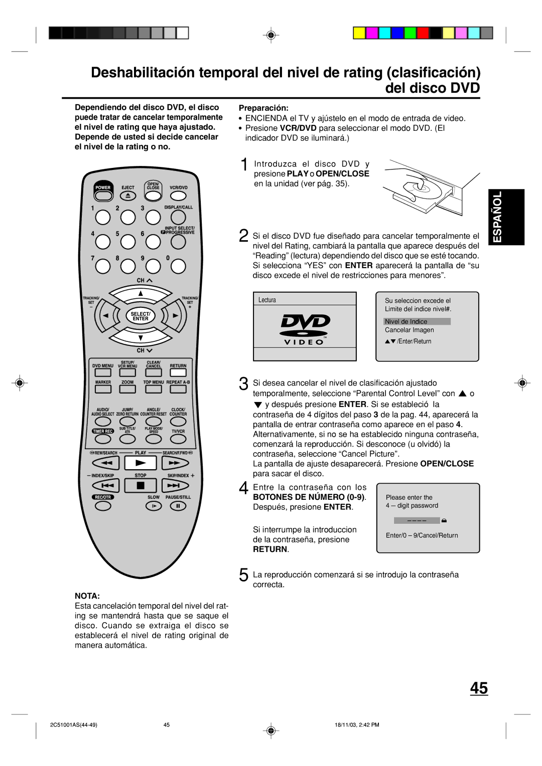 Memorex MVD4540B owner manual En la unidad ver pág, Botones DE Número, Después, presione Enter, Return 