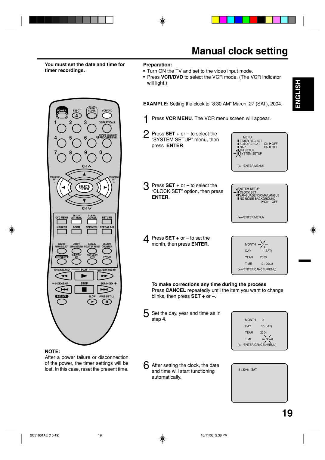 Memorex MVD4540B owner manual Manual clock setting, You must set the date and time for timer recordings, Preparation 