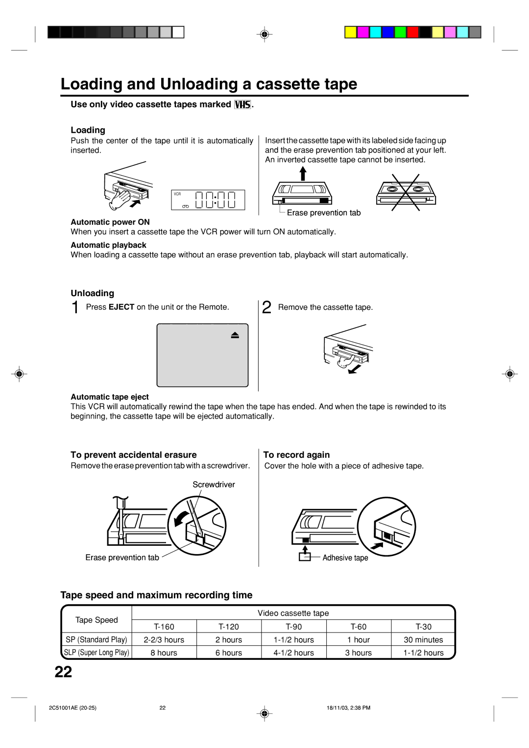 Memorex MVD4540B Loading and Unloading a cassette tape, Use only video cassette tapes marked Loading, To record again 