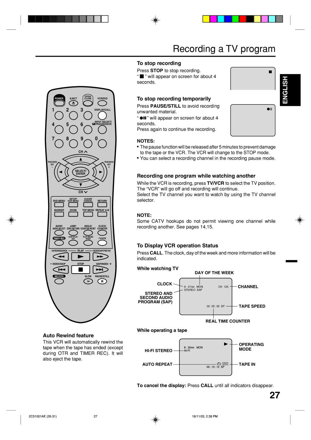 Memorex MVD4540B owner manual Recording a TV program 