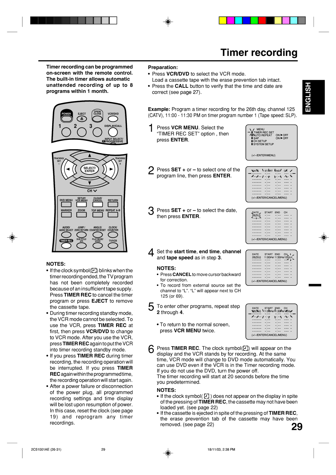 Memorex MVD4540B owner manual Timer recording, Set the start time, end time, channel 