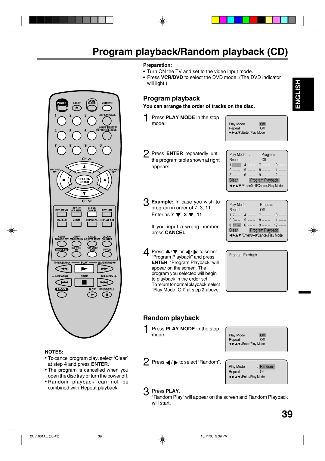 Memorex MVD4540B owner manual Program playback/Random playback CD, You can arrange the order of tracks on the disc 