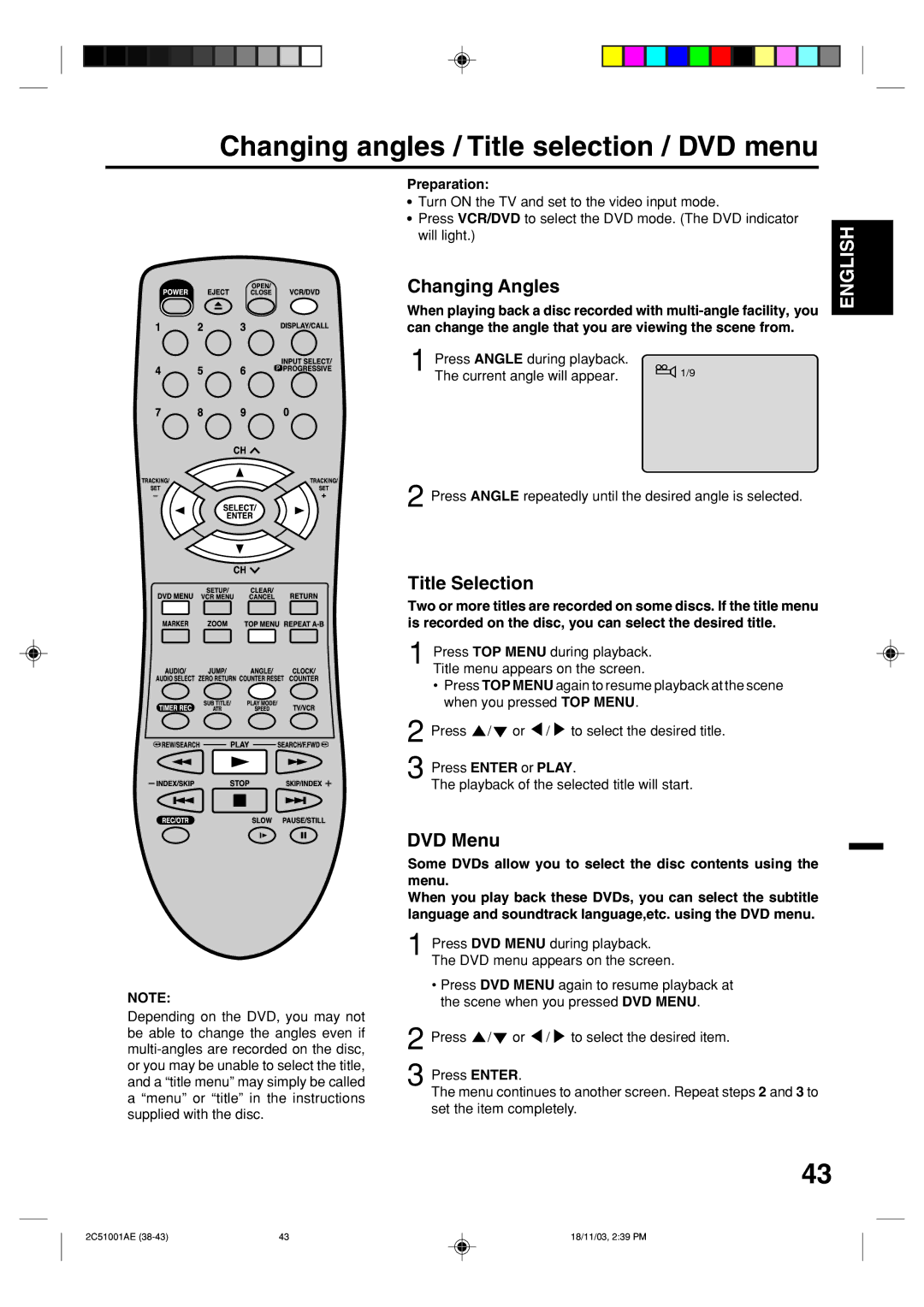 Memorex MVD4540B owner manual Changing angles / Title selection / DVD menu, Changing Angles, Title Selection, DVD Menu 