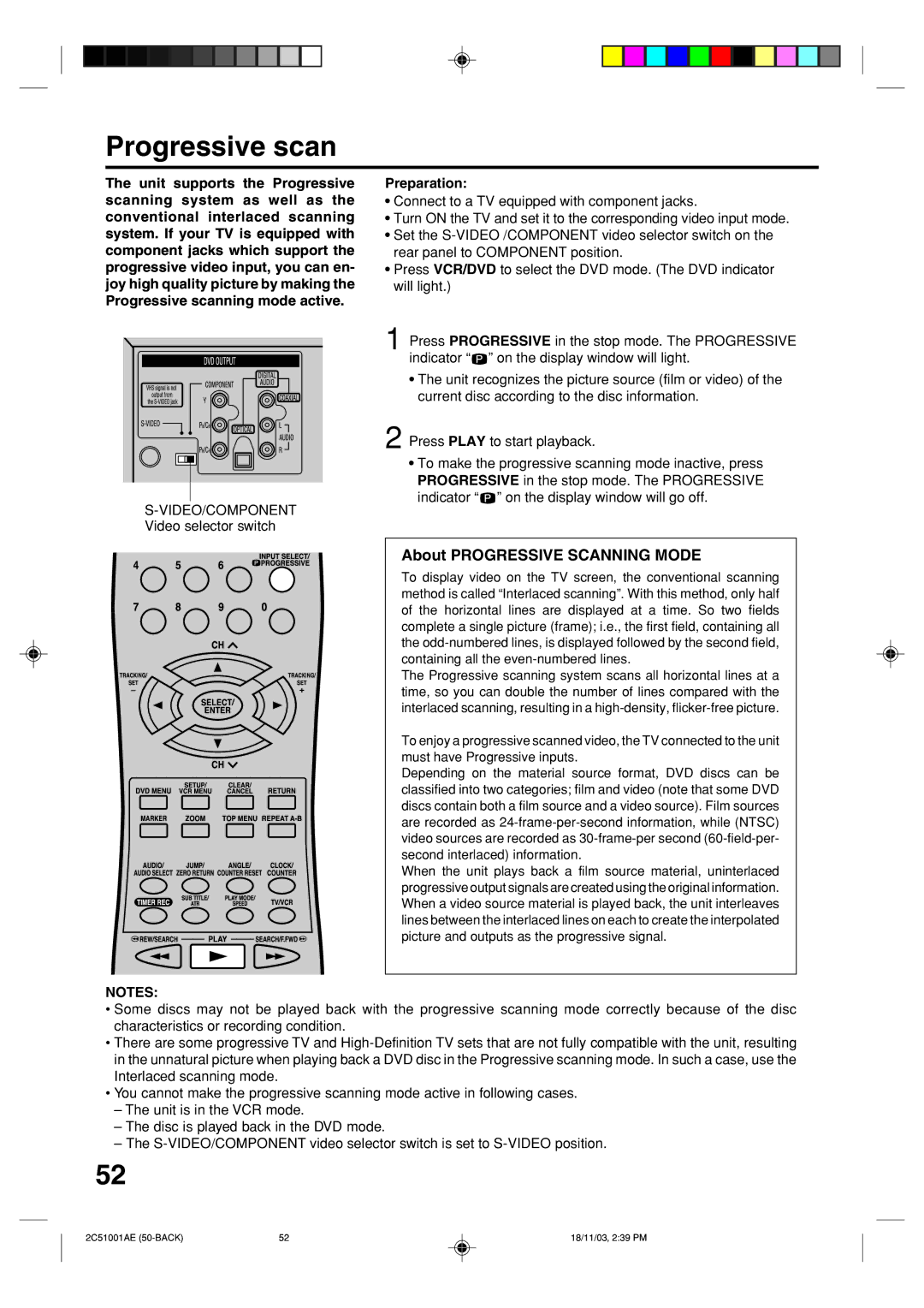 Memorex MVD4540B owner manual Progressive scan, About Progressive Scanning Mode, Video selector switch 