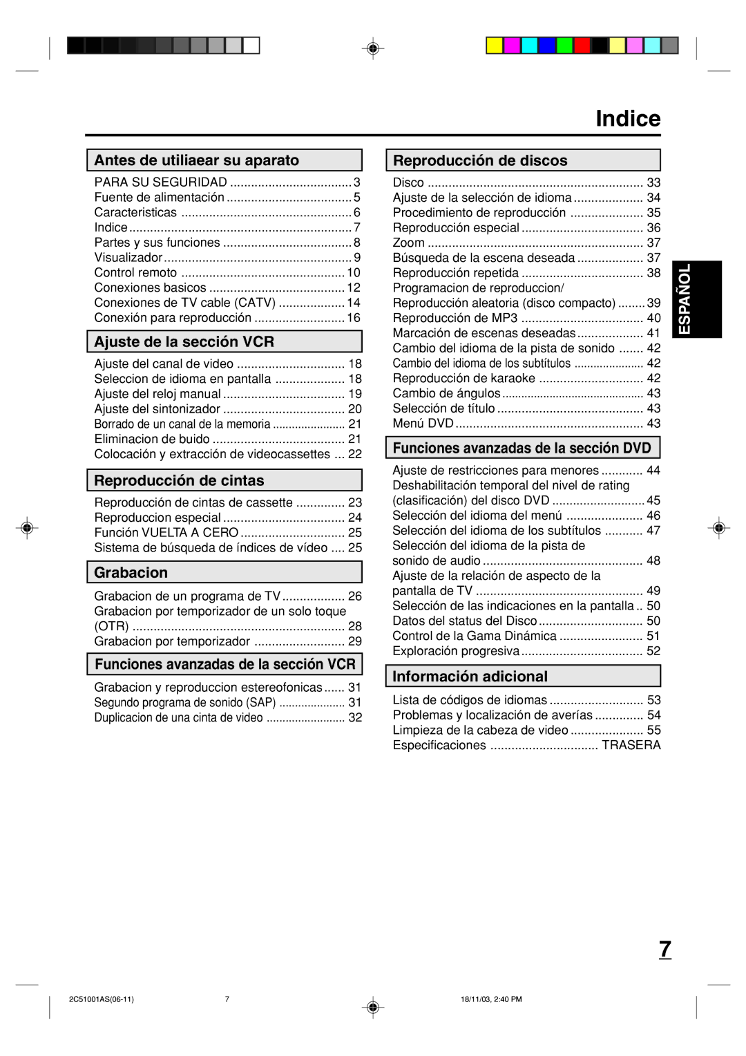 Memorex MVD4540B owner manual Indice 