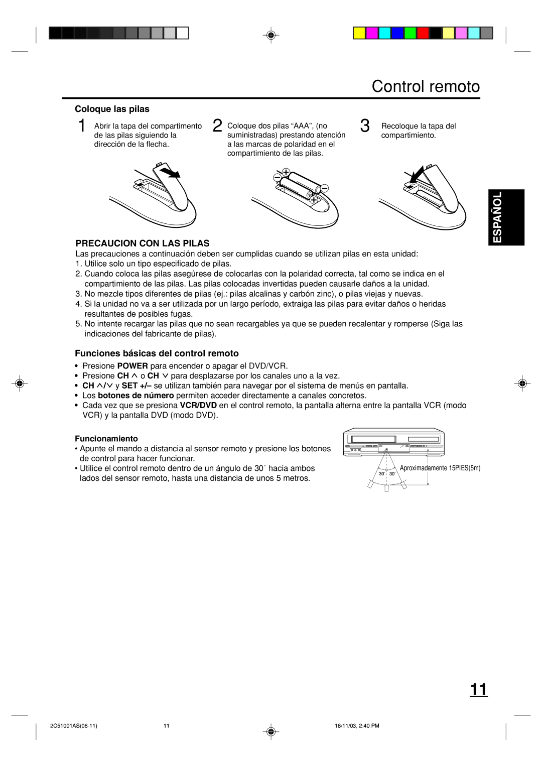 Memorex MVD4540B Control remoto, Coloque las pilas, Precaucion CON LAS Pilas, Funciones básicas del control remoto 