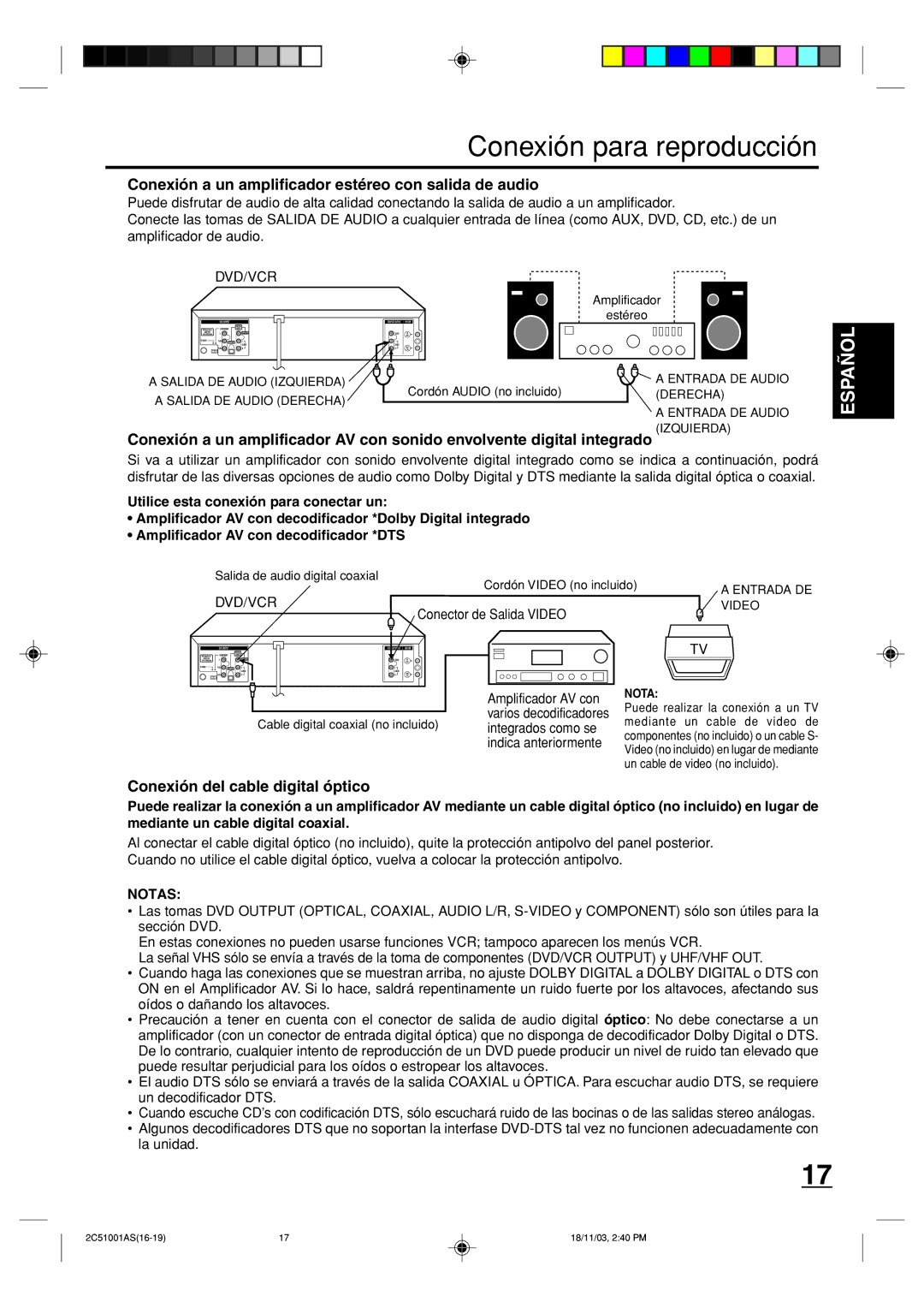 Memorex MVD4540B owner manual Conexión para reproducción, Conexión a un amplificador estéreo con salida de audio 