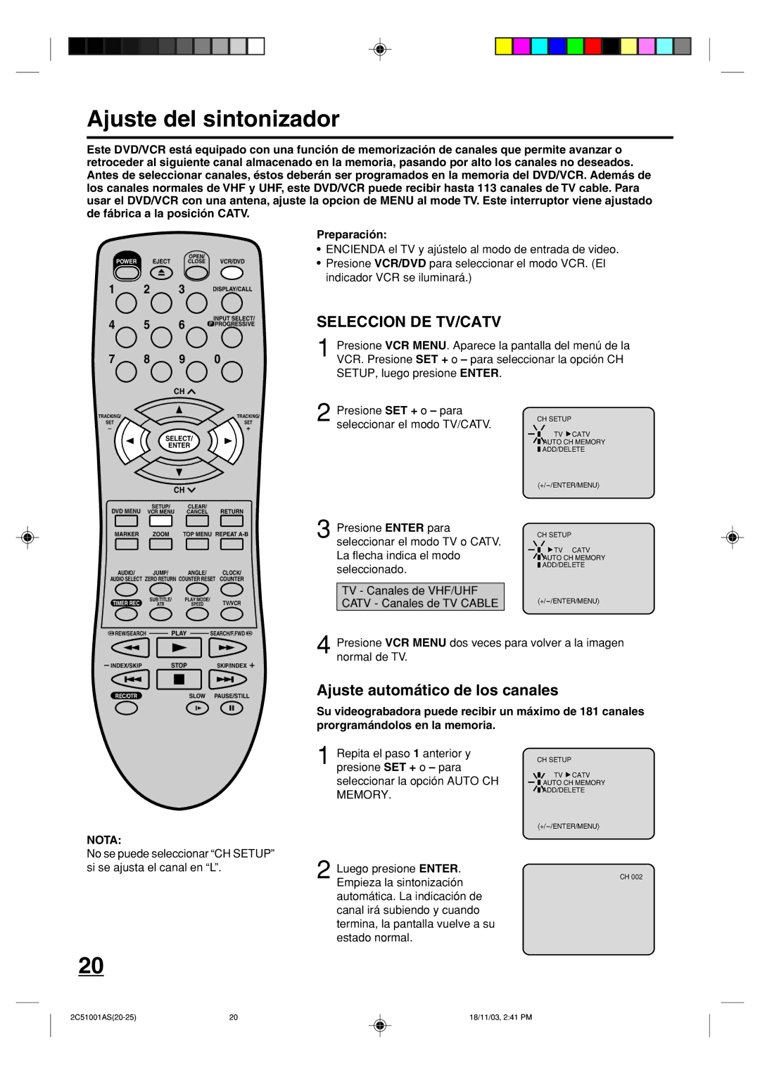 Memorex MVD4540B owner manual Ajuste del sintonizador, Ajuste automático de los canales 